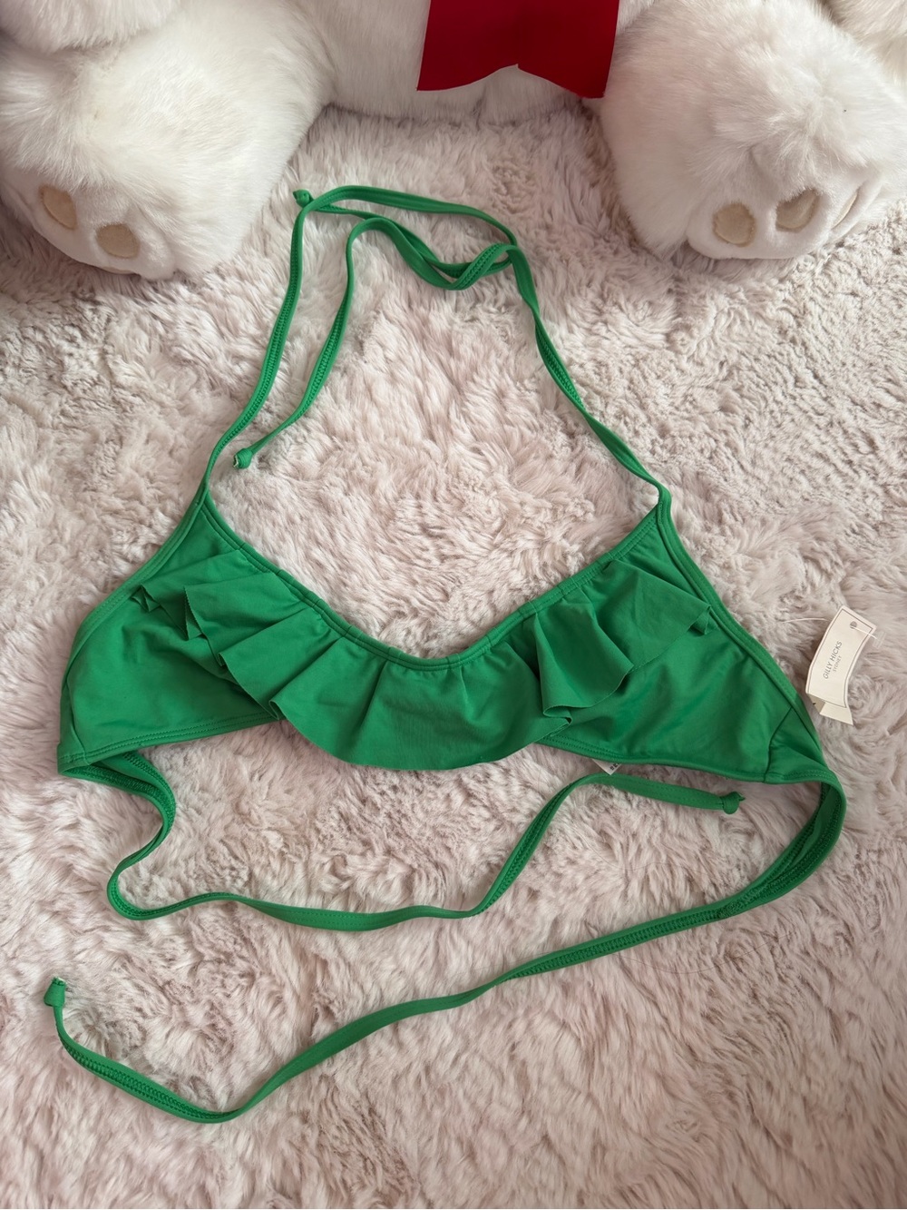 NEW! Gilly Hicks Kelly Green Ruffle Halter Bikini Top size XS